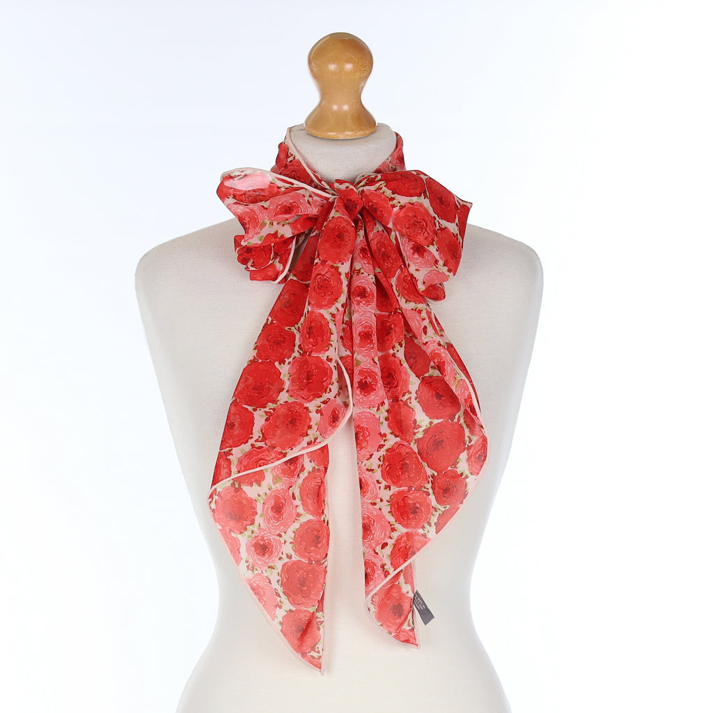 Red Floral Silk Pussy Bow