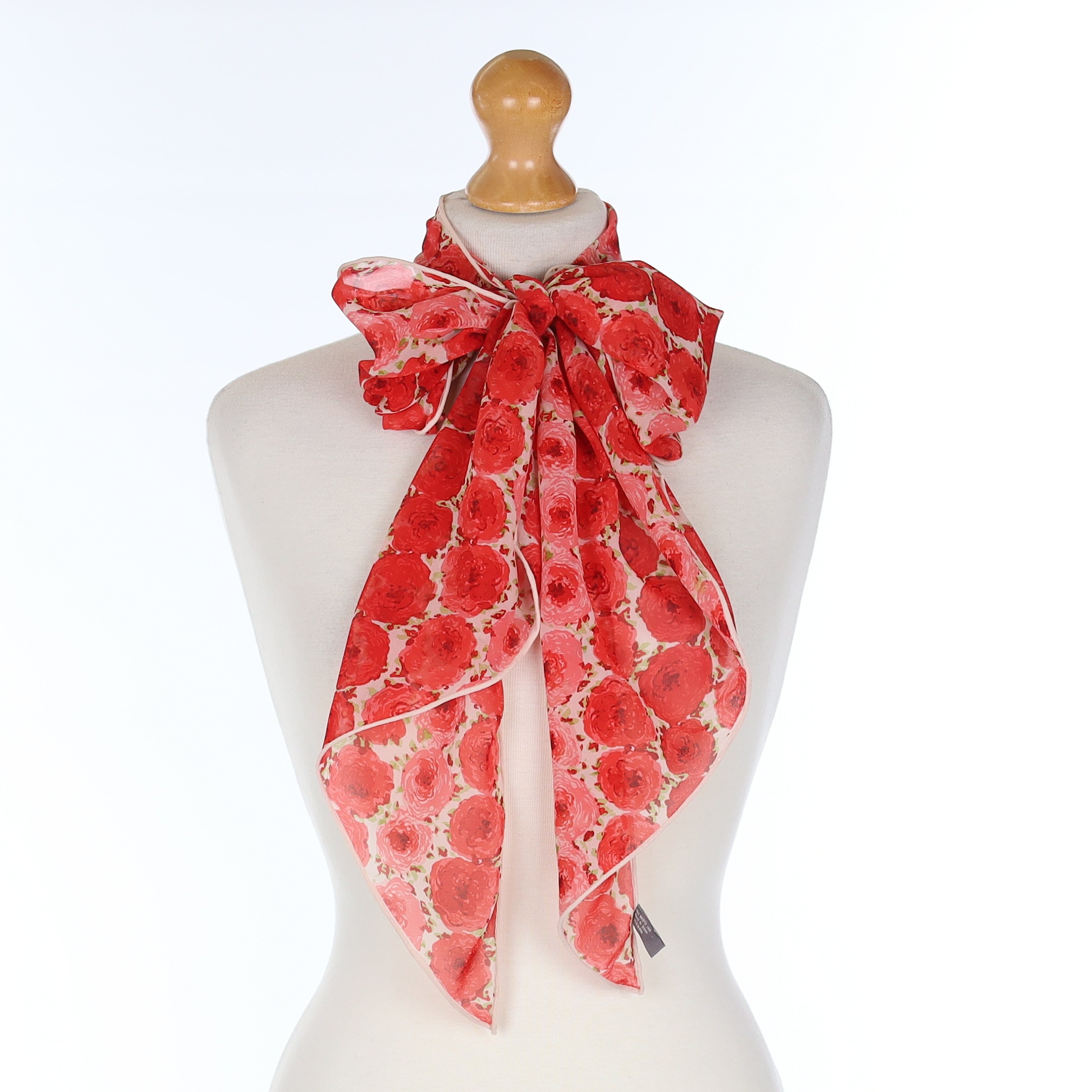 Red Floral Silk Pussy Bow