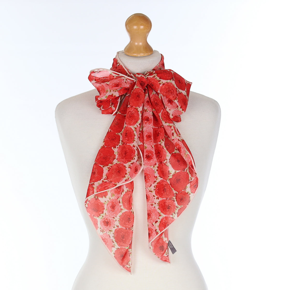 Red Floral Silk Pussy Bow