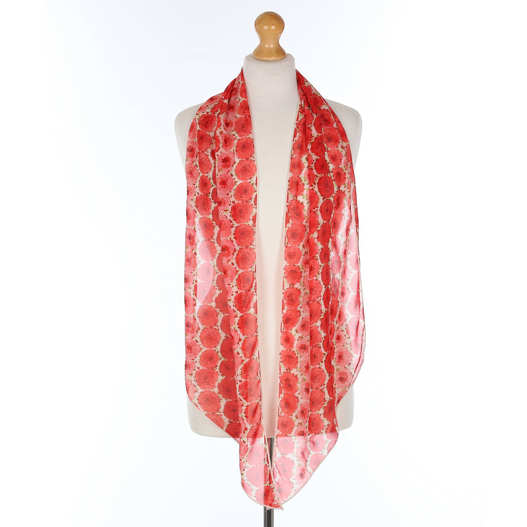 Red Floral Silk Pussy Bow