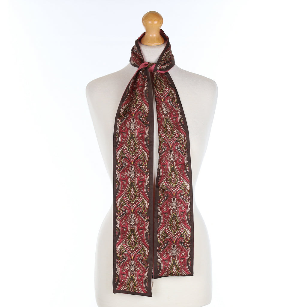 Chocolate and Raspberry Paisley Silk Scarf