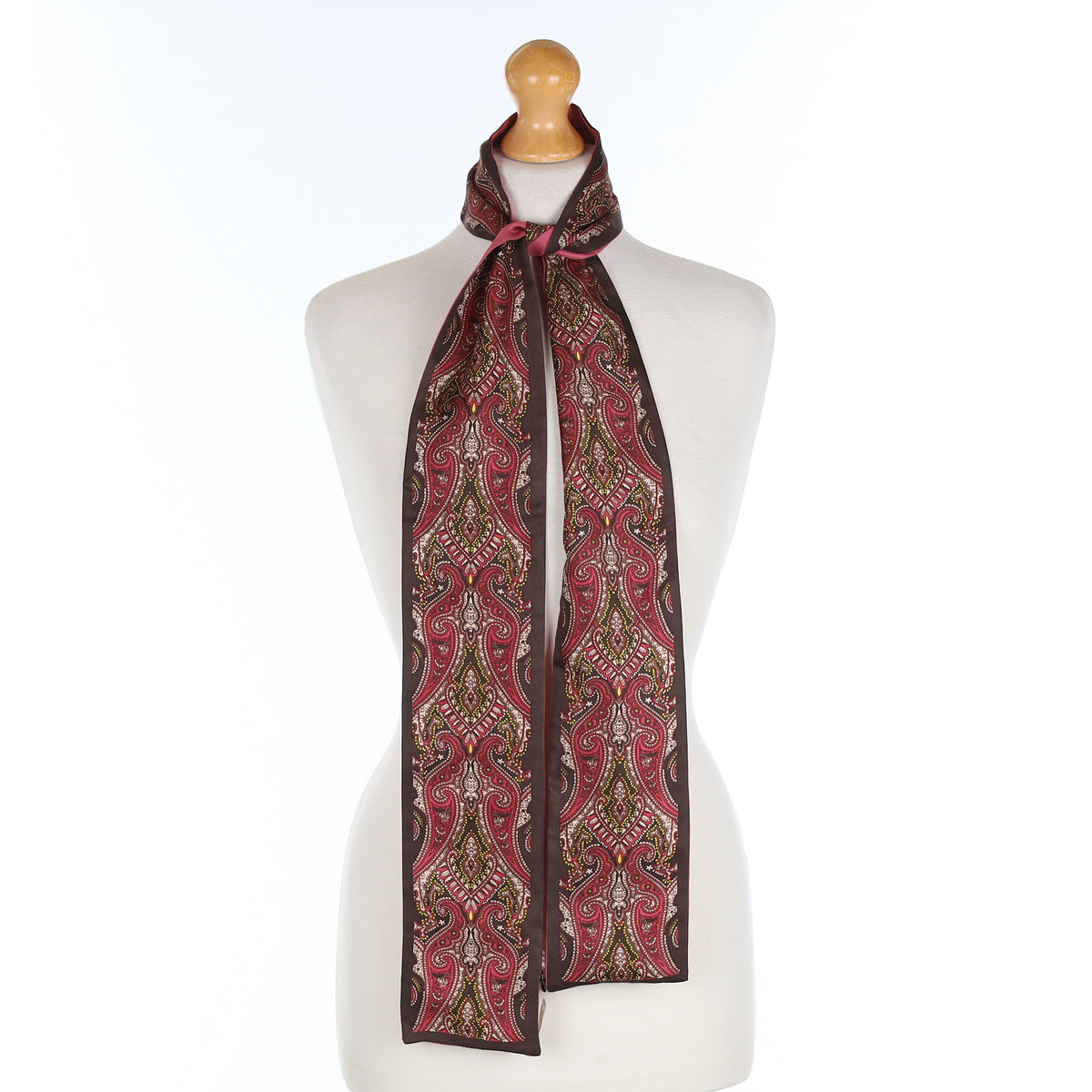 Chocolate and Raspberry Paisley Silk Scarf