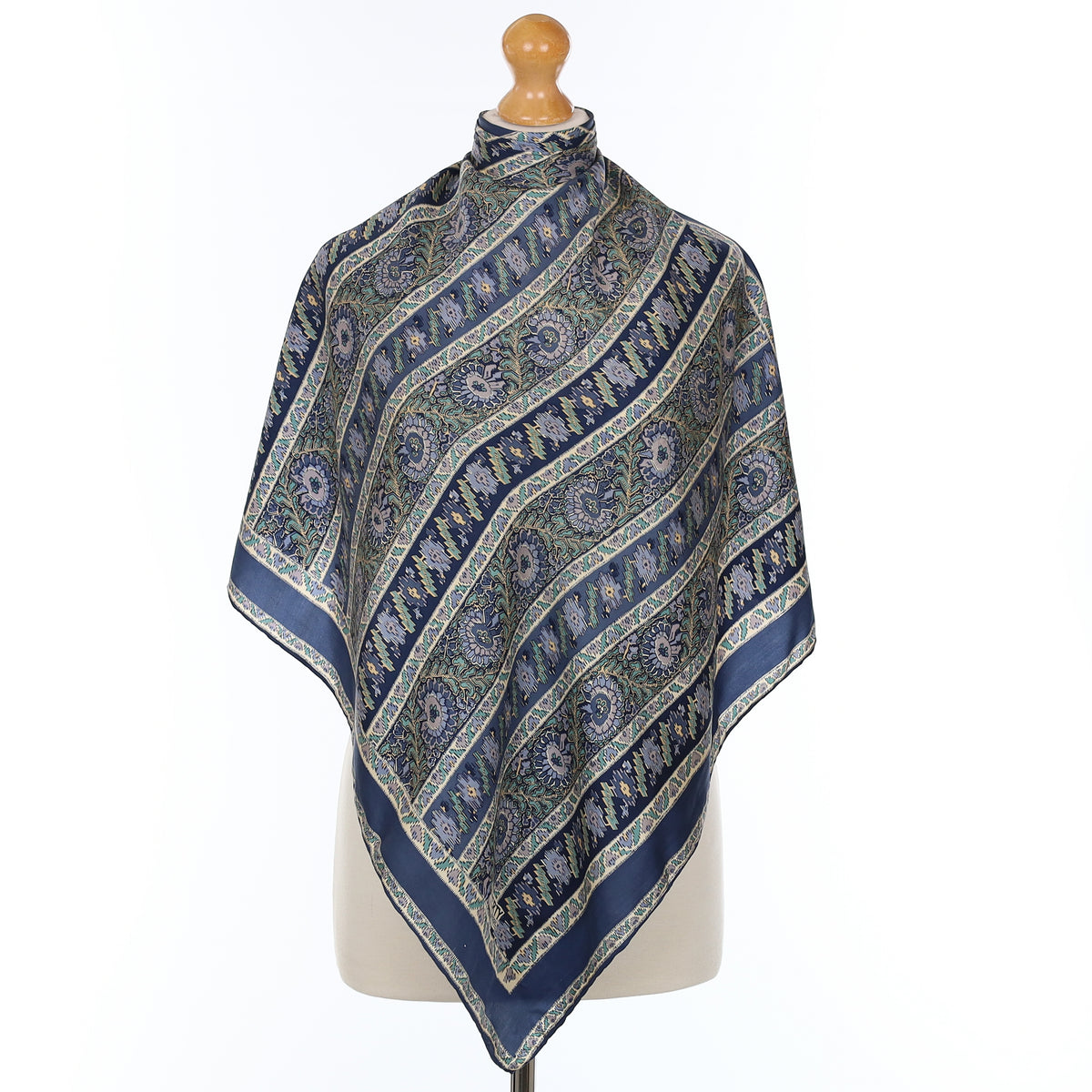 Liberty Navy Pixelated Floral Vintage Silk Scarf
