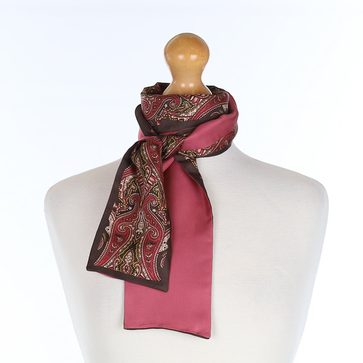 Chocolate and Raspberry Paisley Silk Scarf