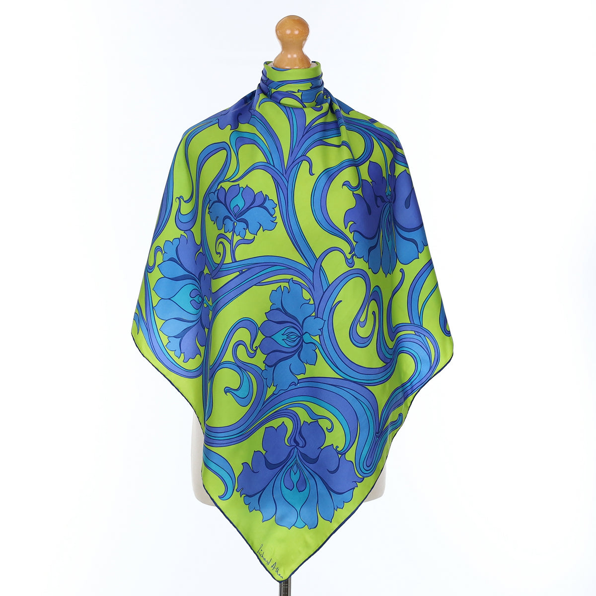 Richard Allan Blue and Green Retro Vintage Silk Scarf