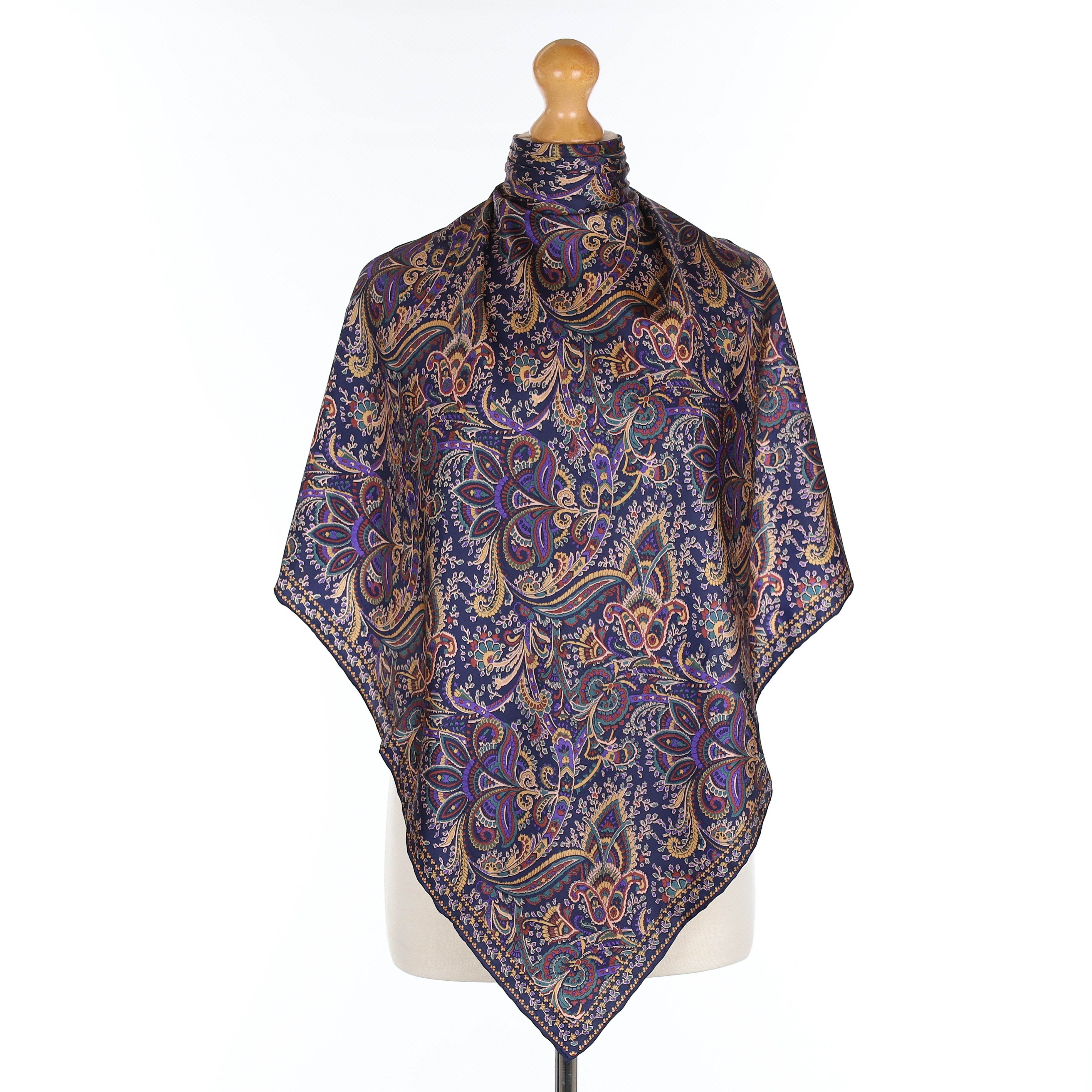 Pristine Beckford Silk Navy Paisley Silk Scarf