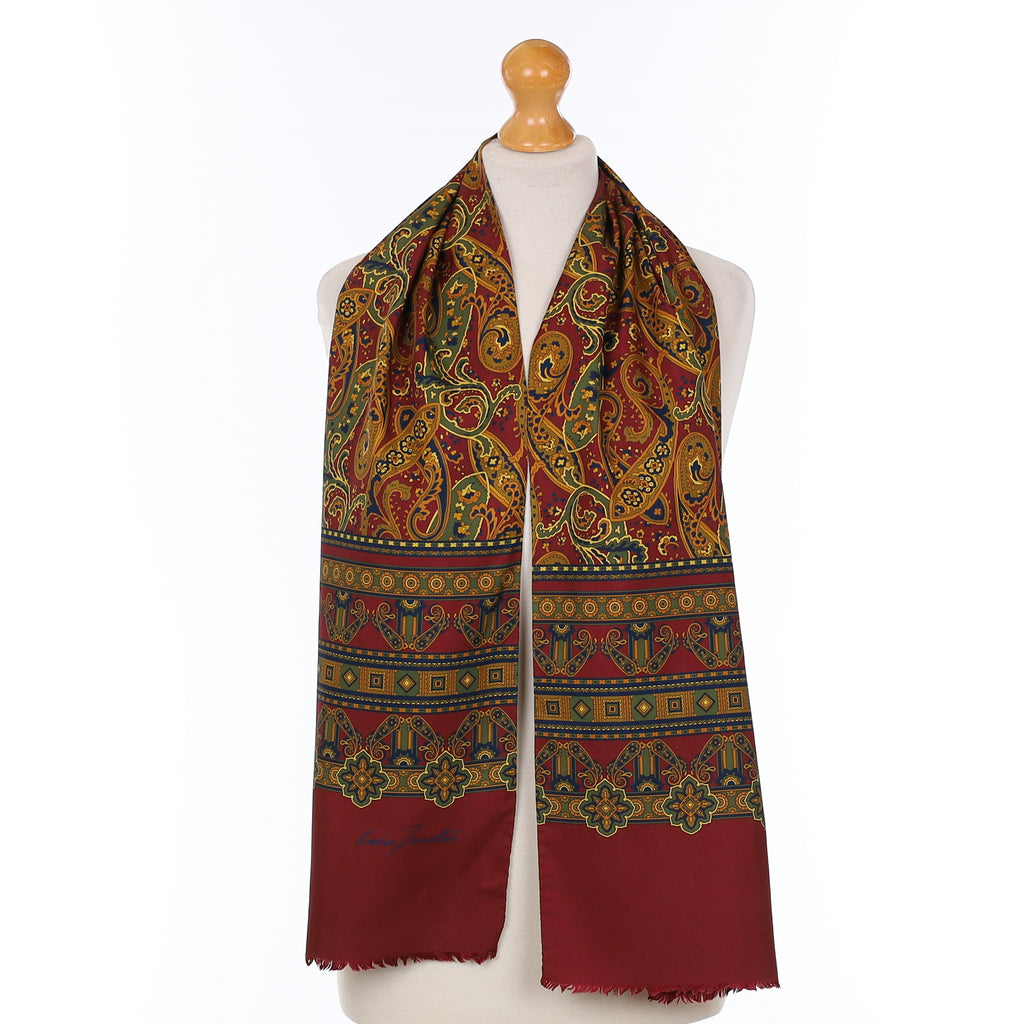 Pristine Wine Red Paisley Vintage Silk Opera Scarf