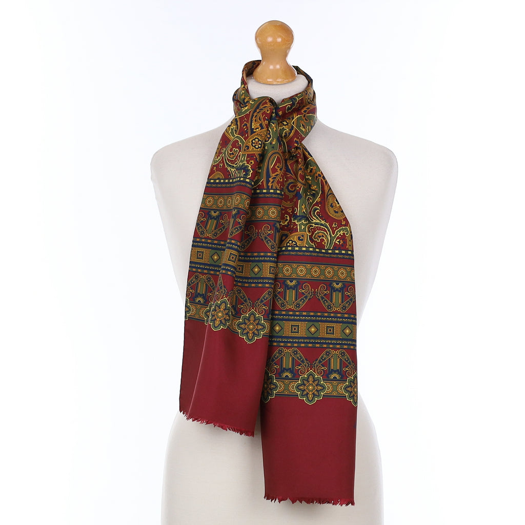 Pristine Wine Red Paisley Vintage Silk Opera Scarf