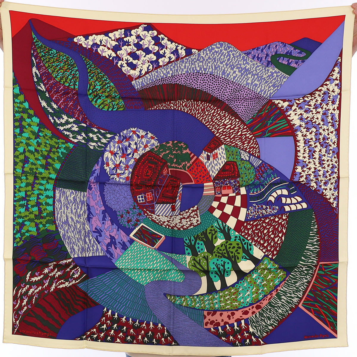 Brand New Boxed Hermès À Travers Champs Silk Scarf