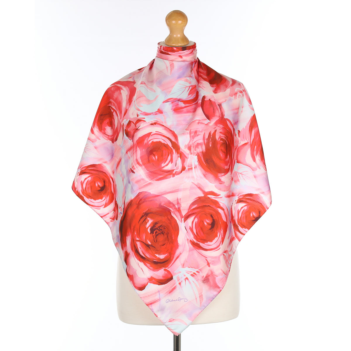 Clelia & Romy Red and Pink Floral Silk Scarf