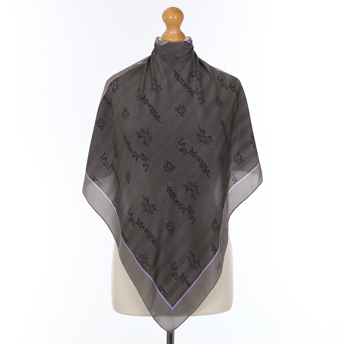 Grey Stripe Design With Horses Silk Scarf