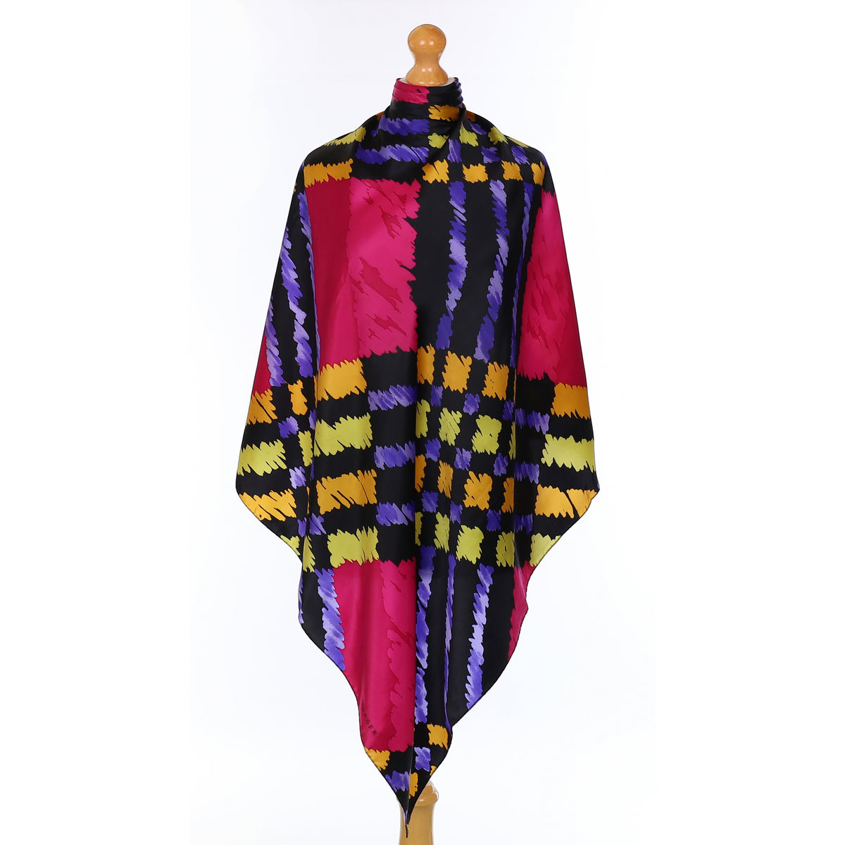 Jaeger Multicolour Abstract Checked Vintage Silk Scarf