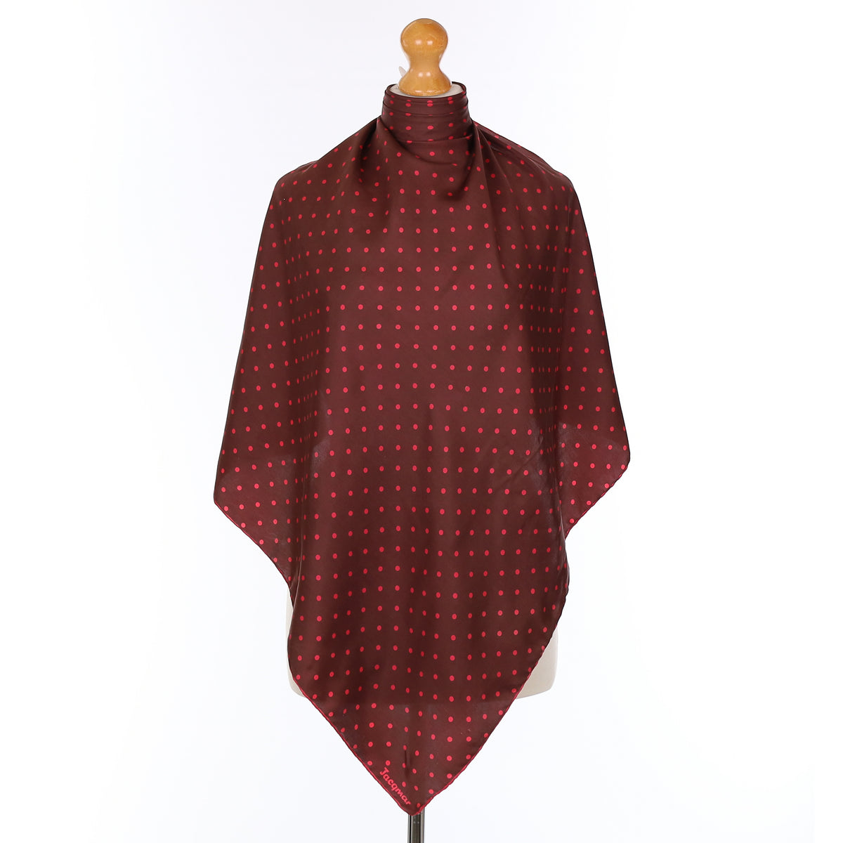 Jacqmar Chocolate and Cherry Pink Spotted Vintage Silk Scarf