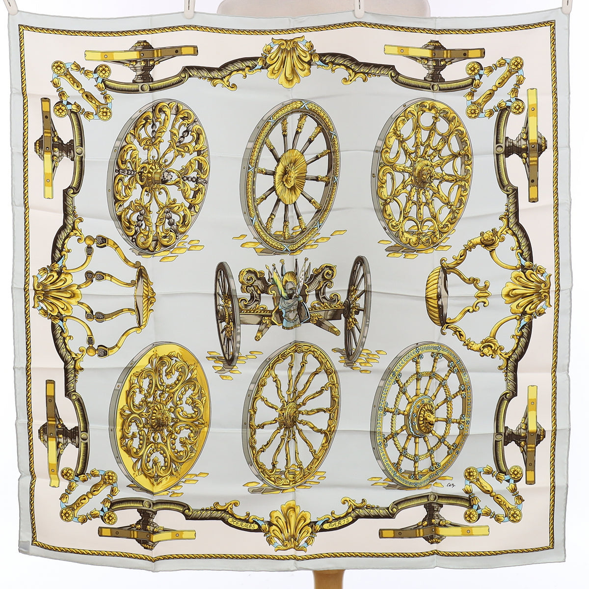 Brand New Boxed Hermès Les Roues de Canon Silk Scarf