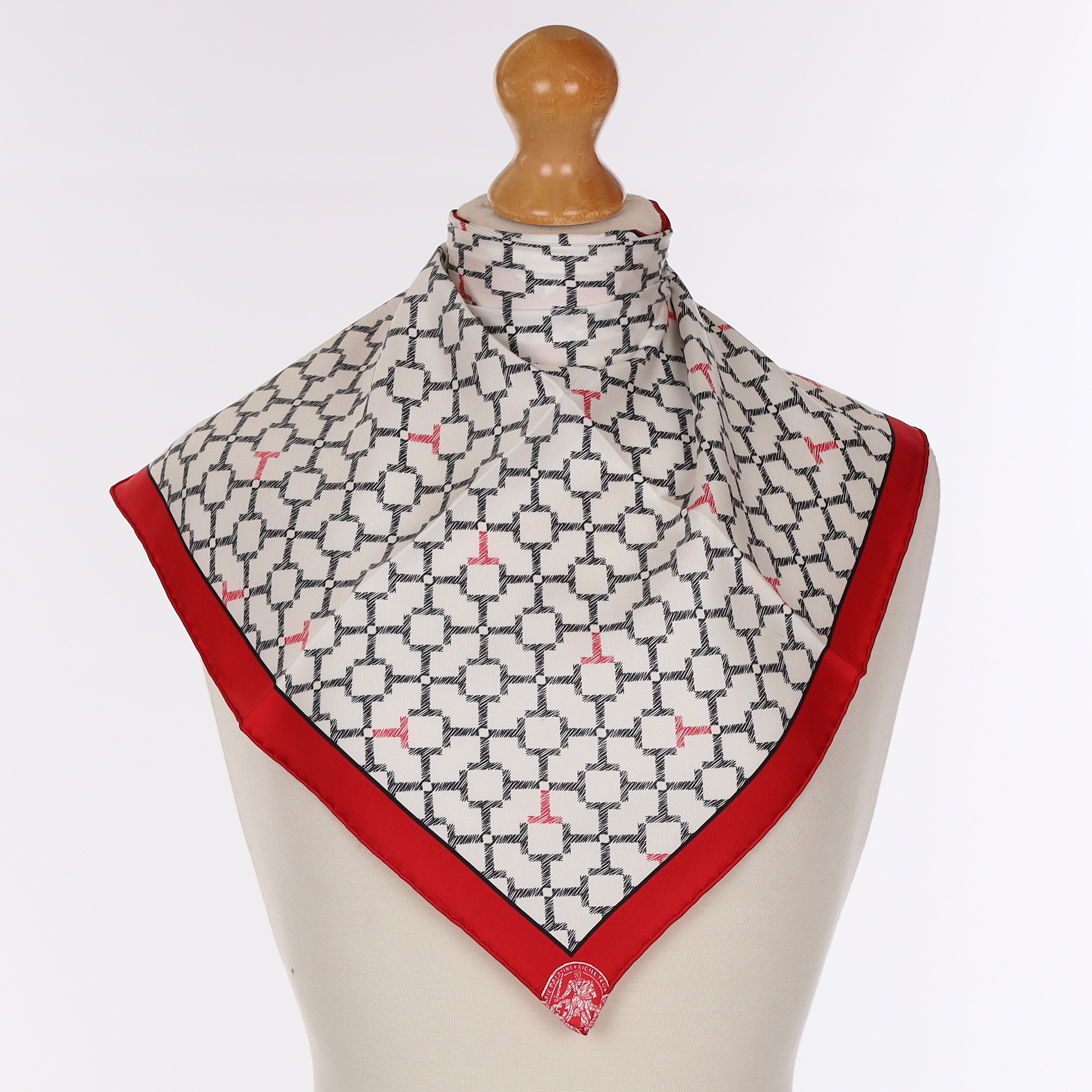 Brand New Taittinger Red & Black Geometric Silk Pocket Square