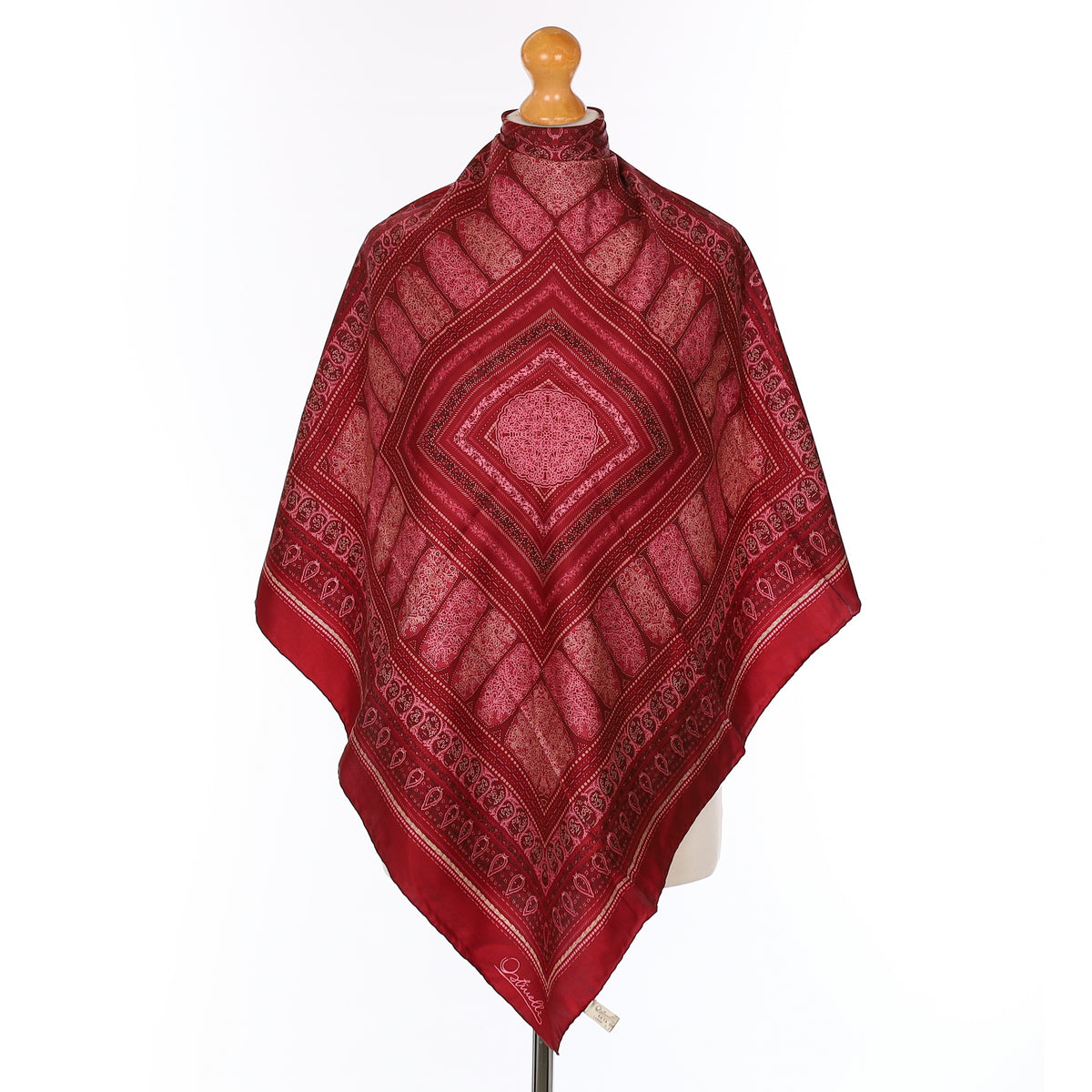 Brand New Ostinelli Burgundy Red Patterned Vintage Silk Scarf