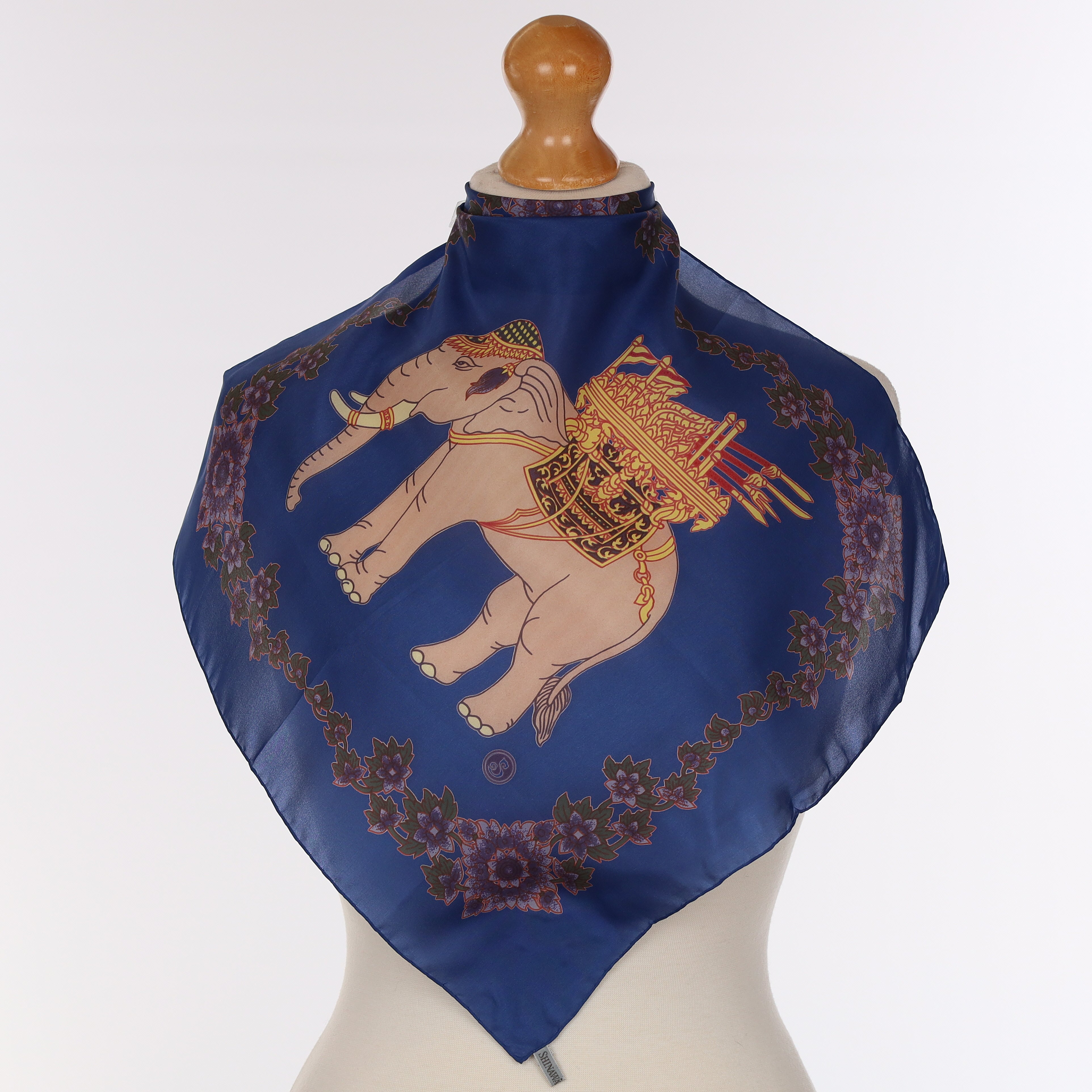 Brand New Blue Elephant Design Silk Pocket Square