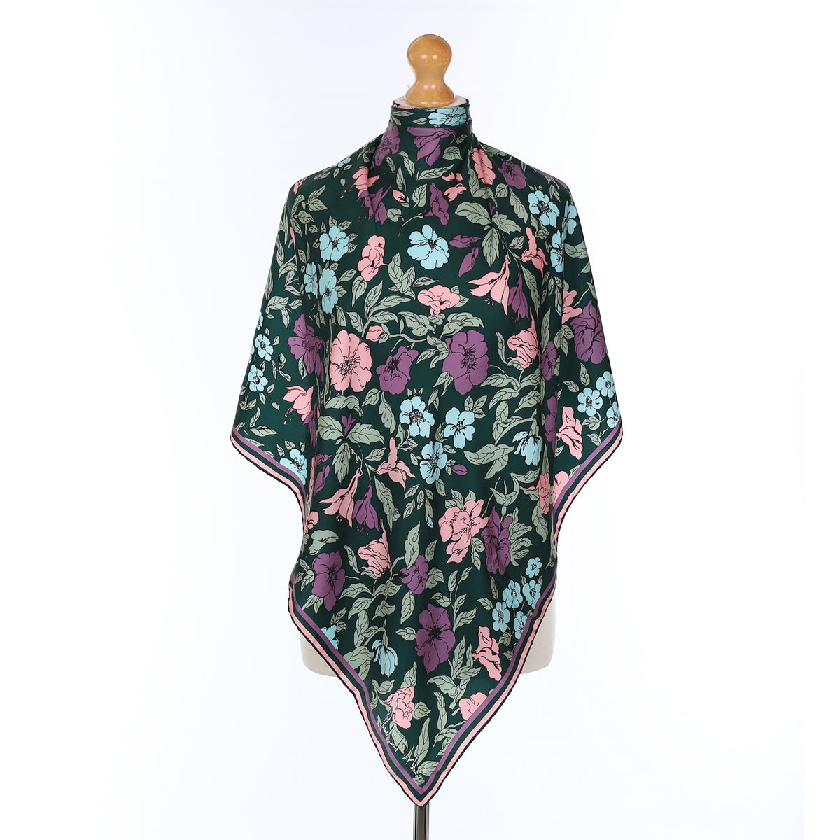 Pristine Richard Allan Green & Pink Floral Vintage Silk Scarf