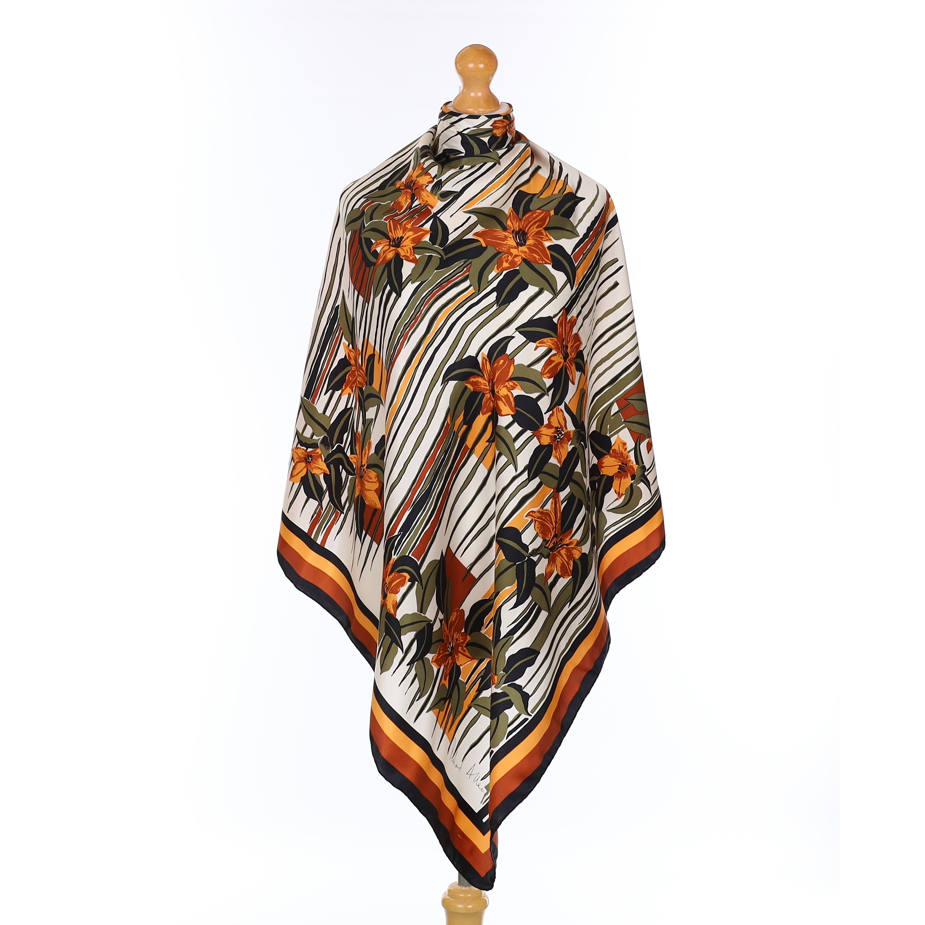 Richard Allan Burnt Orange Floral Vintage Silk Scarf