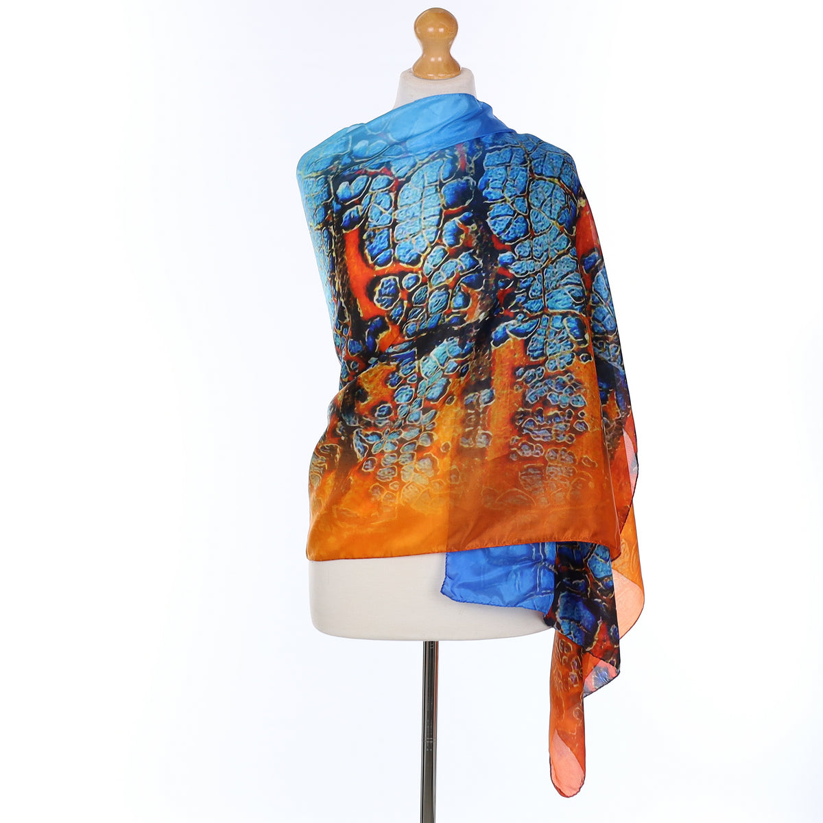 Brand New Striking Blue & Orange Silk Wrap