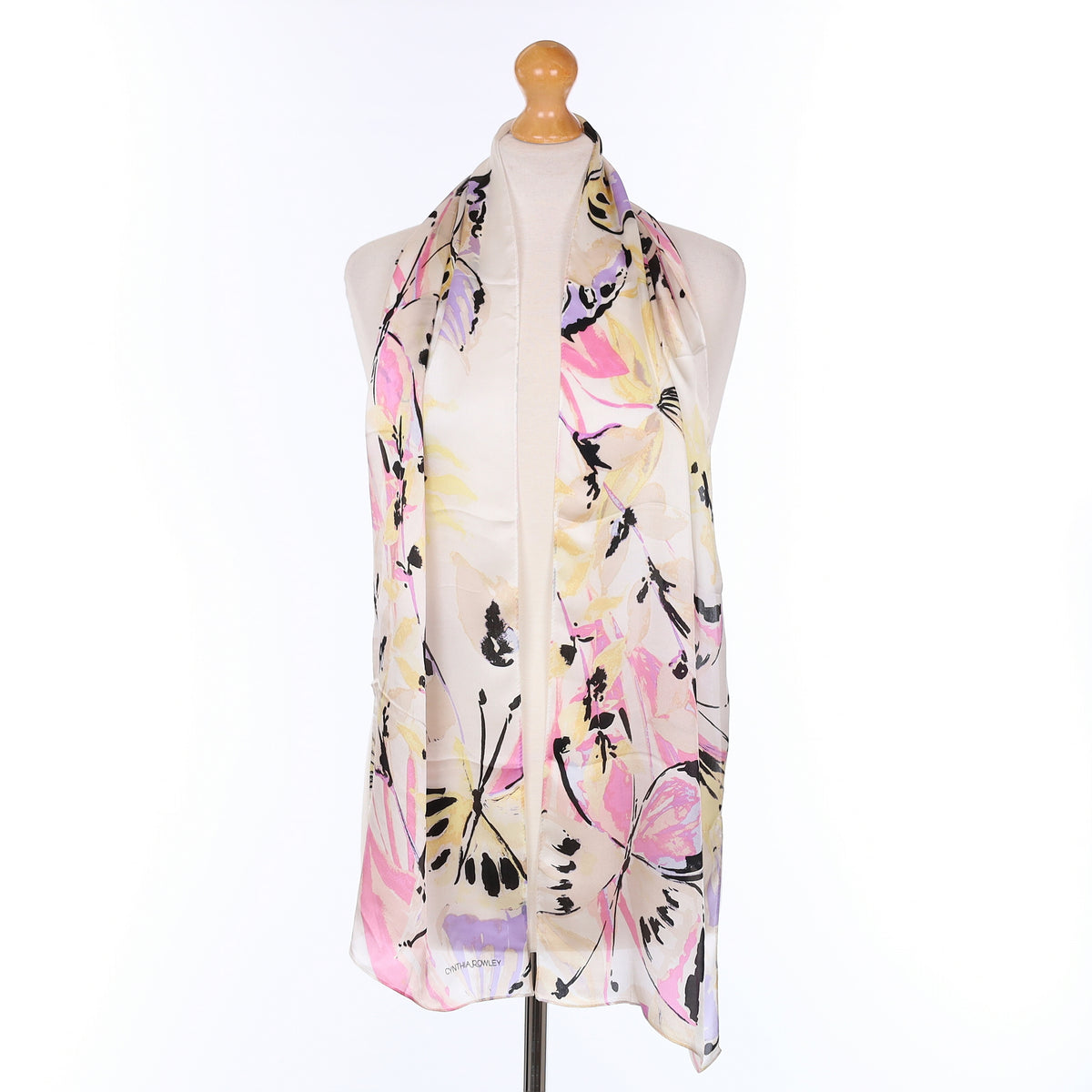 Pristine Pink Butterfly Design Silk Scarf