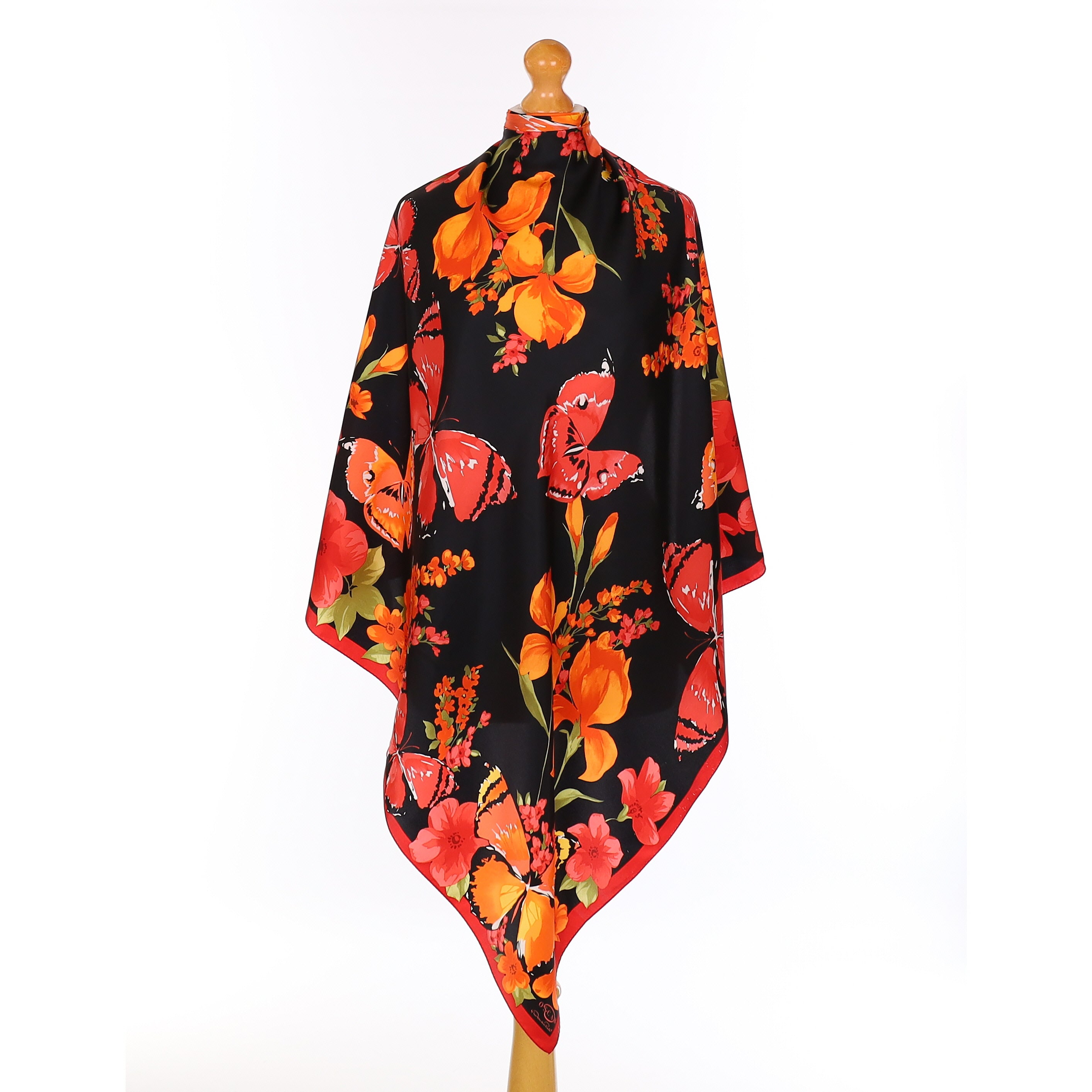 Oscar Red Floral Butterfly Design Silk Scarf