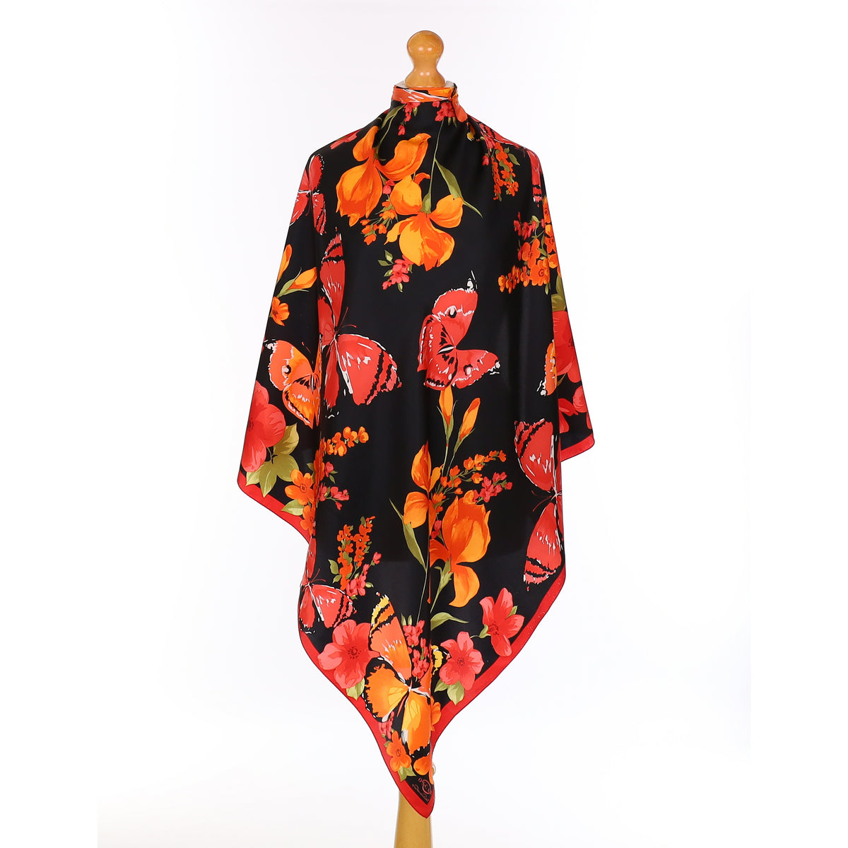 Oscar Red Floral Butterfly Design Silk Scarf