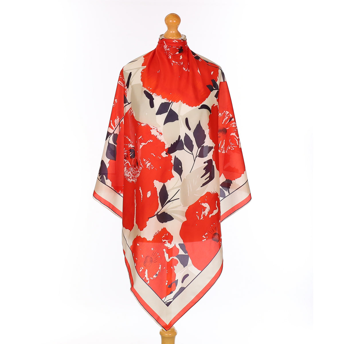 Pristine Bold Red Floral Silk Scarf