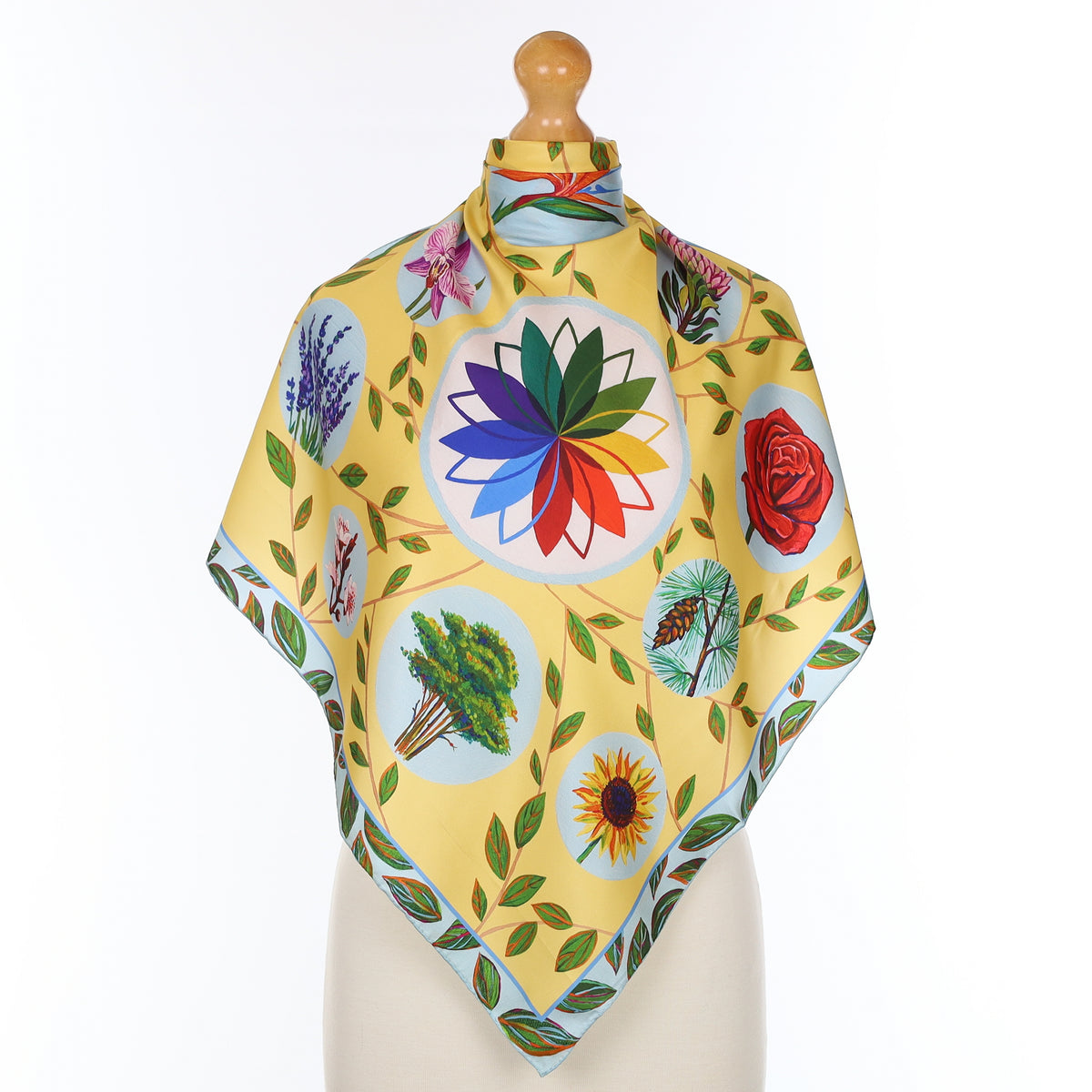 Pristine Colourful Botanical Silk Scarf
