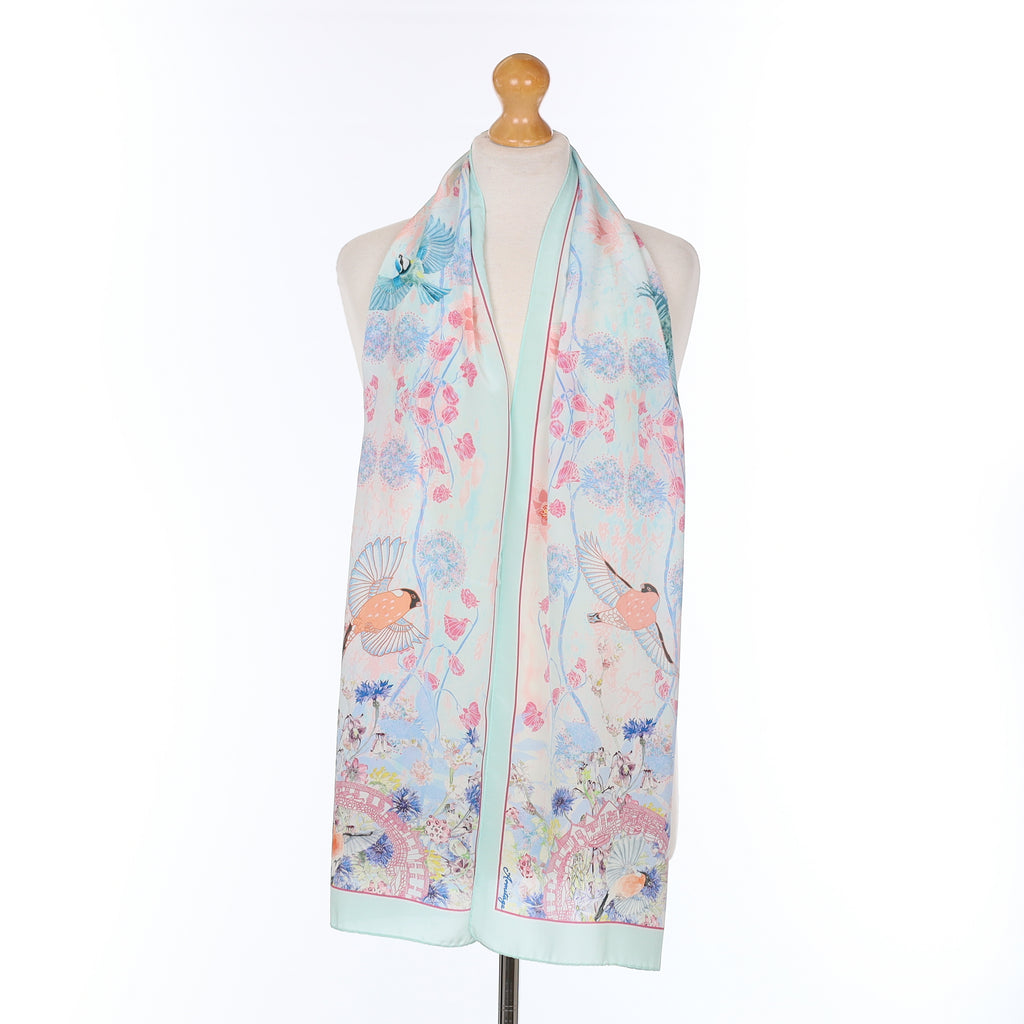Brand New Pastel Bird Design Silk Scarf