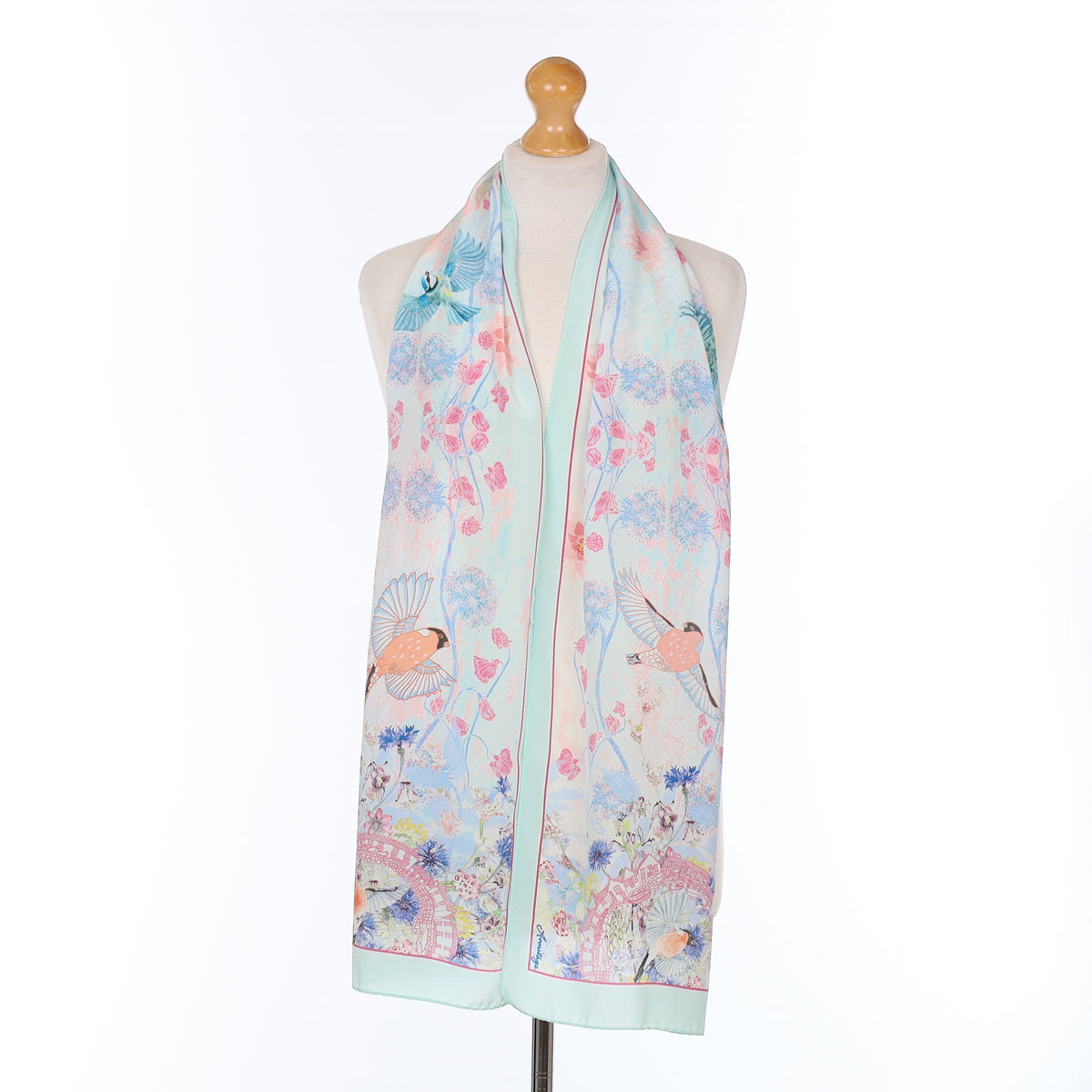 Brand New Pastel Bird Design Silk Scarf