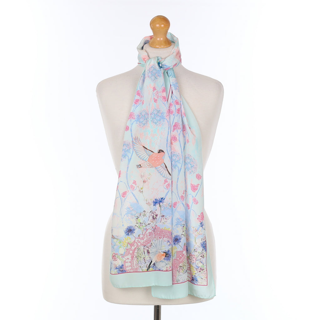 Brand New Pastel Bird Design Silk Scarf