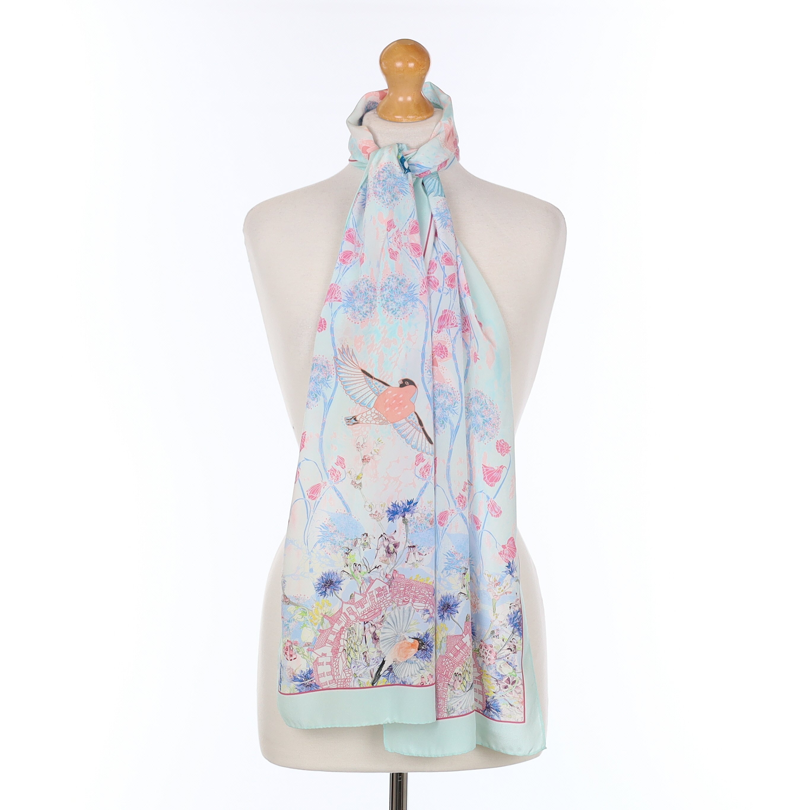 Brand New Pastel Bird Design Silk Scarf