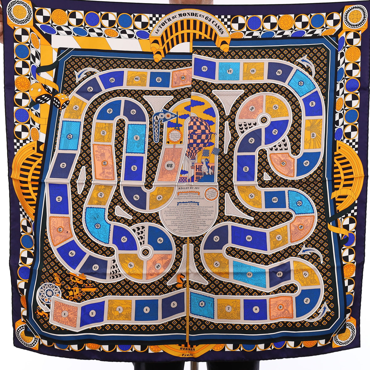 Pristine Boxed Hermès Le Tour du Monde en 63 Cases Silk Scarf