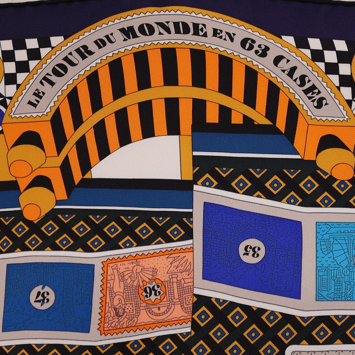 Pristine Boxed Hermès Le Tour du Monde en 63 Cases Silk Scarf