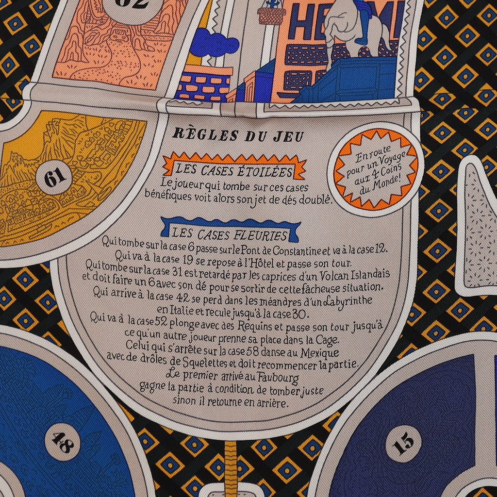Pristine Boxed Hermès Le Tour du Monde en 63 Cases Silk Scarf