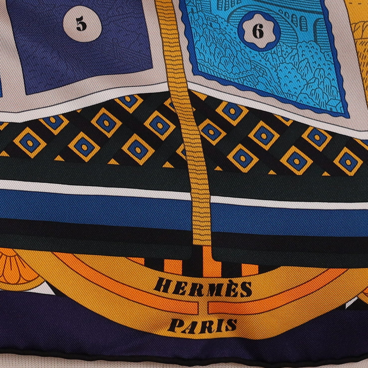 Pristine Boxed Hermès Le Tour du Monde en 63 Cases Silk Scarf