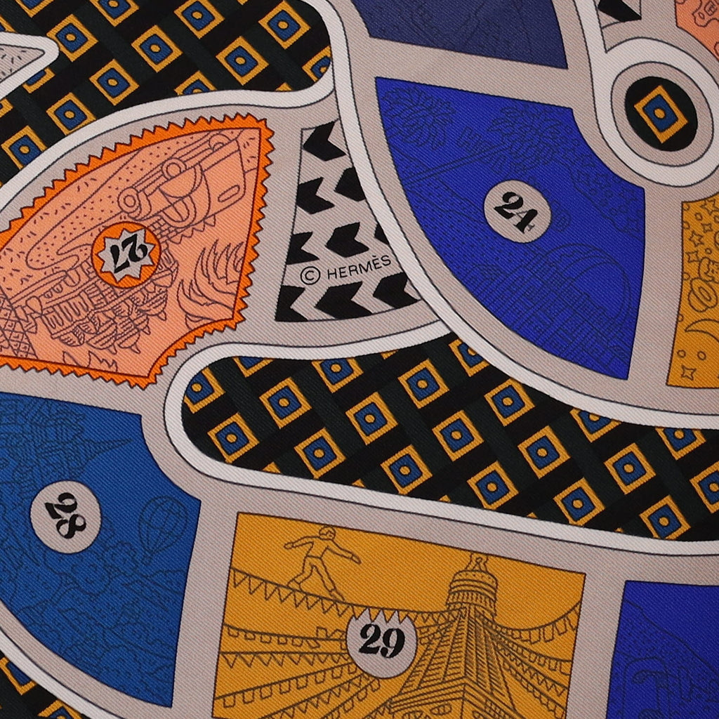 Pristine Boxed Hermès Le Tour du Monde en 63 Cases Silk Scarf