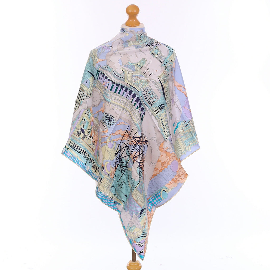 Brand New Boxed Carolina Lemke Abstract City Scape Silk Scarf