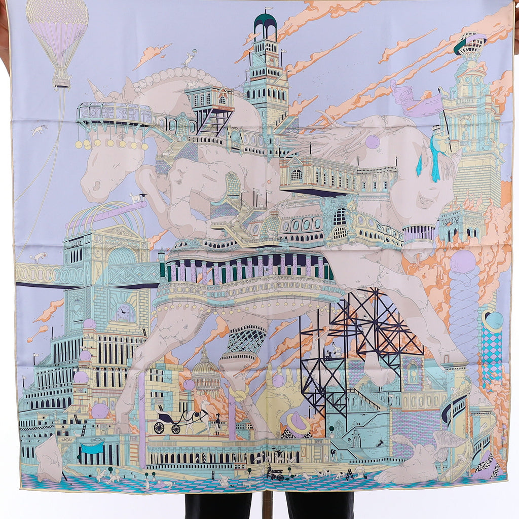 Brand New Boxed Carolina Lemke Abstract City Scape Silk Scarf