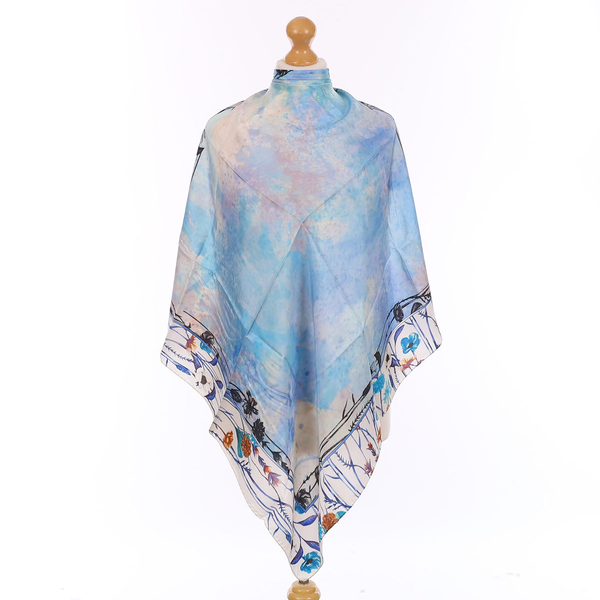 Brand New Boxed Mila Schön Blue Watercolour Silk Scarf