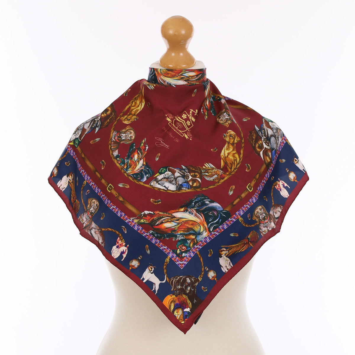 Brand New Boxed Clare Haggas Dog Design Silk Scarf