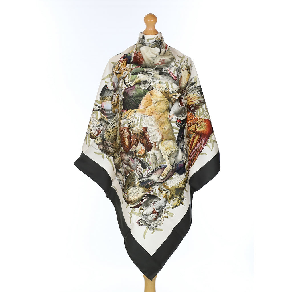 Boxed Hermès Gibiers Silk Scarf