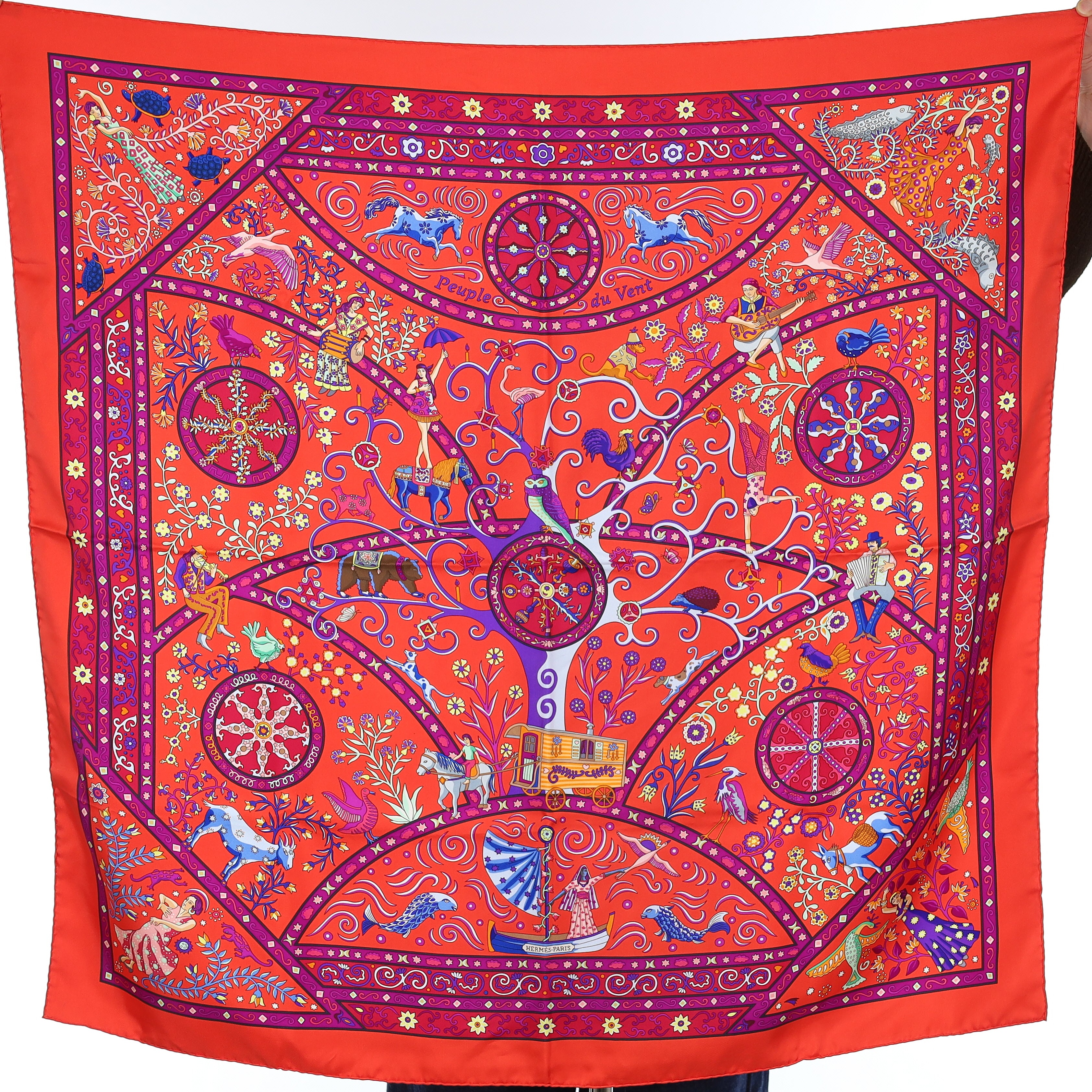 Boxed Hermès Peuple du Vent Silk Scarf