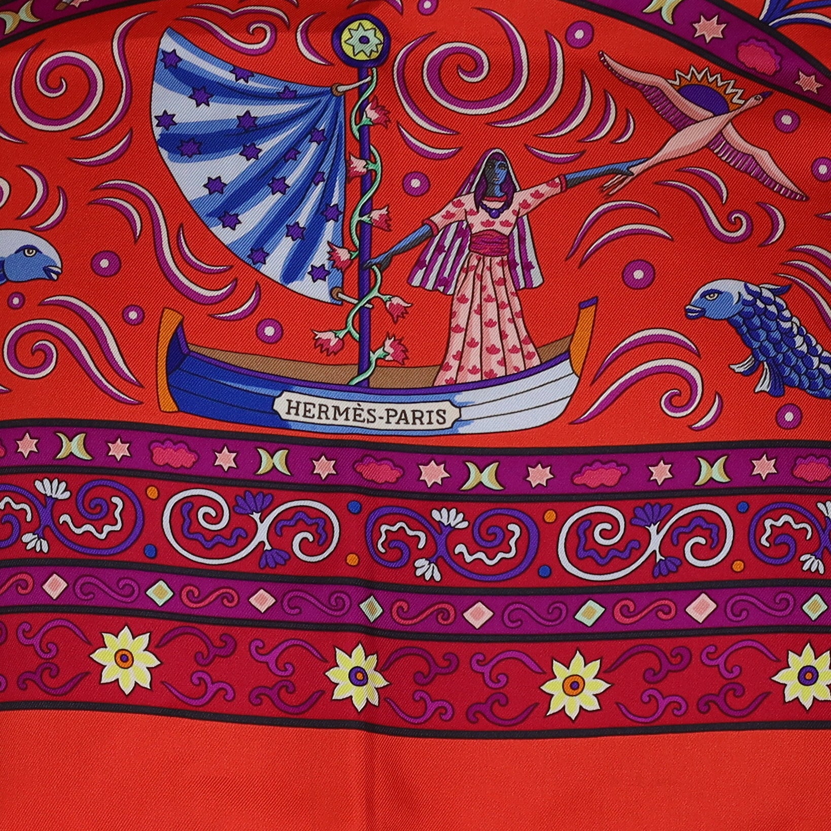 Boxed Hermès Peuple du Vent Silk Scarf