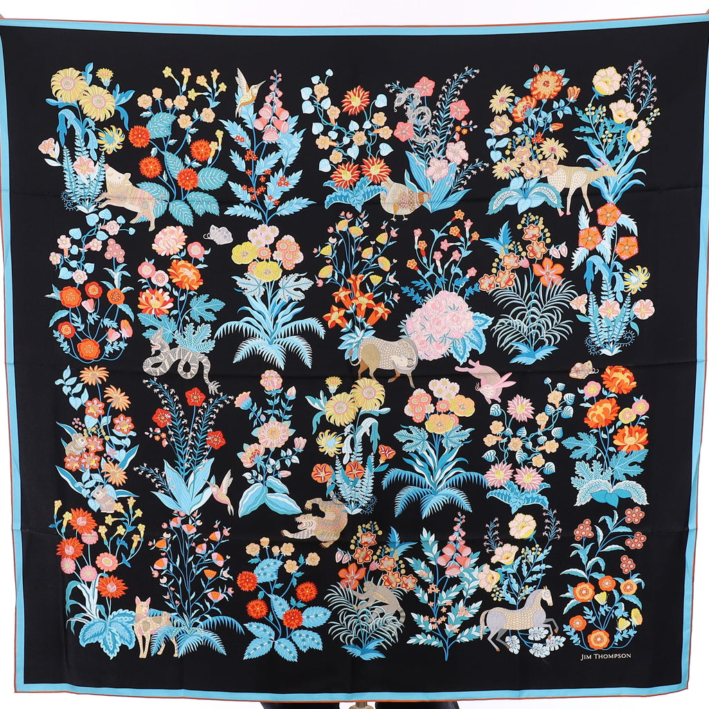 Brand New Jim Thompson Black Floral Silk Scarf