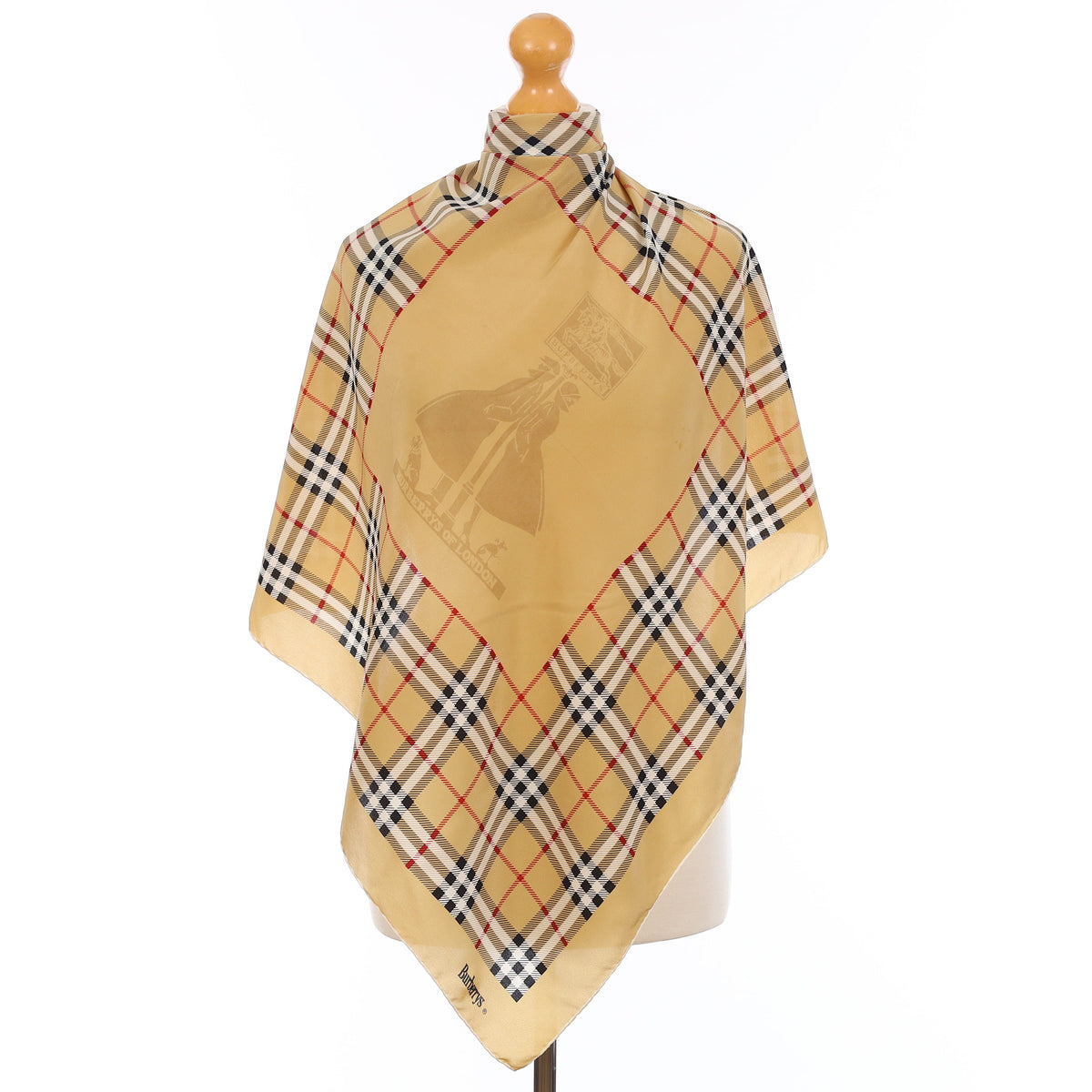 Burberrys Camel Plaid Vintage Silk Scarf