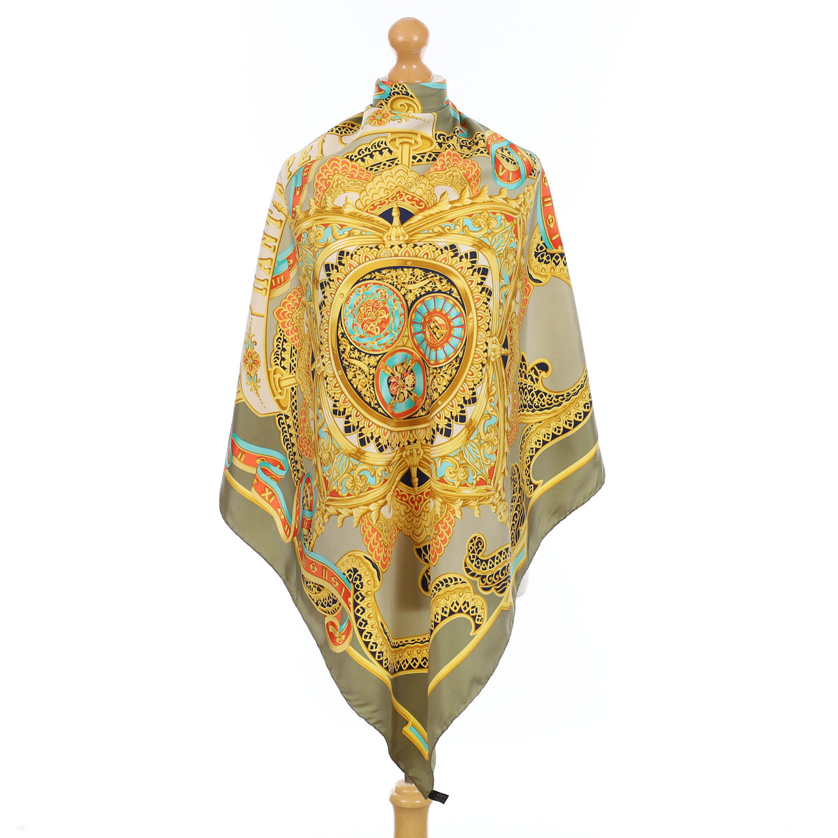 Olive Green Baroque Style Silk Scarf