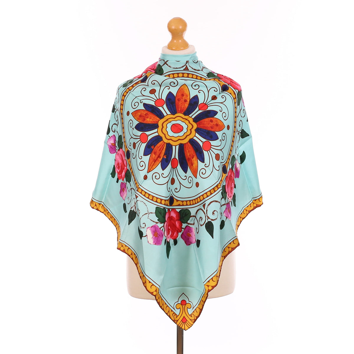 Brand New Turquoise Floral Silk Scarf