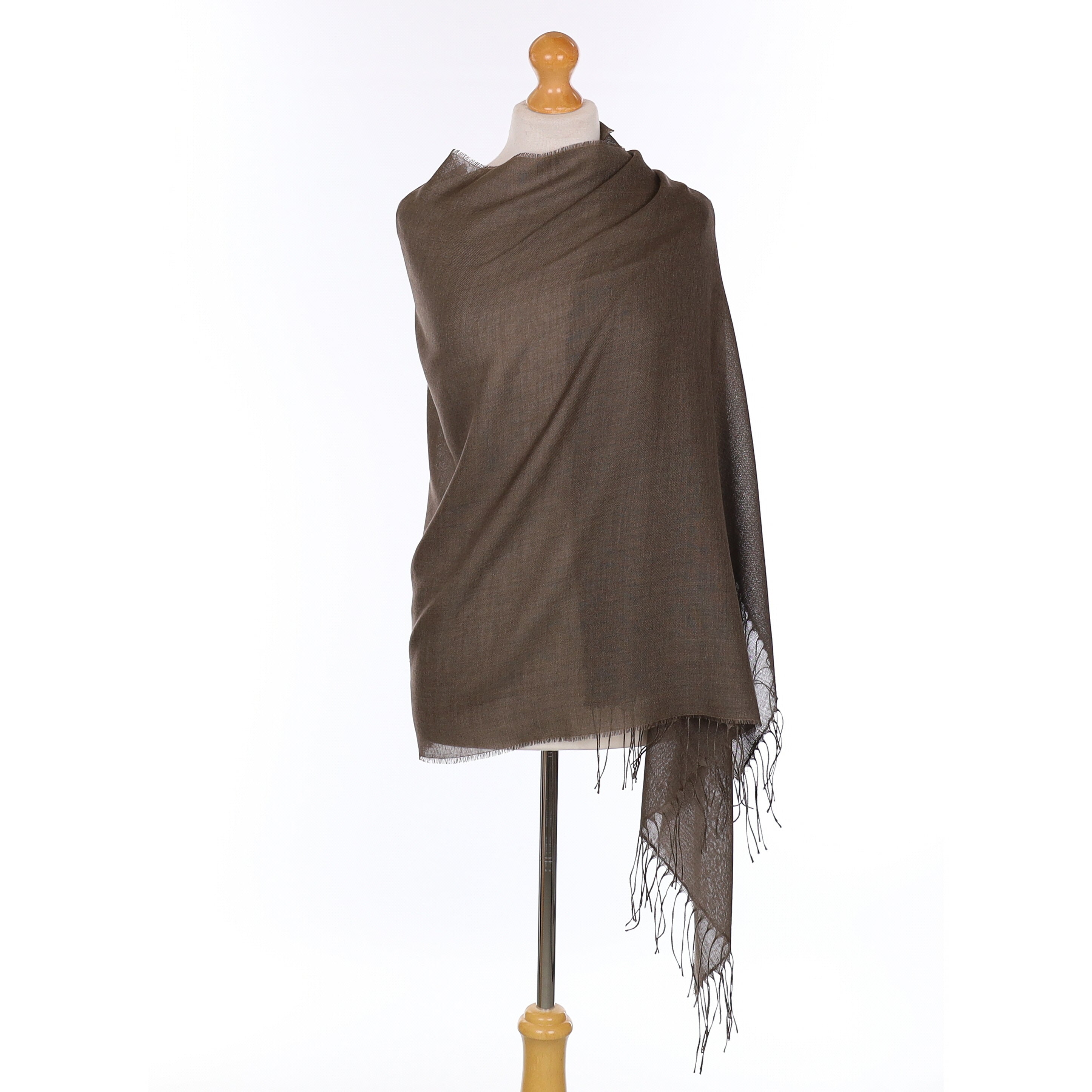 Brand New Scottish Mushroom Brown Woven Silk Blend Wrap